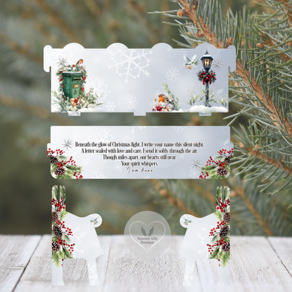Christmas in Heaven remembrance bench with robins and heartfelt memorial wording