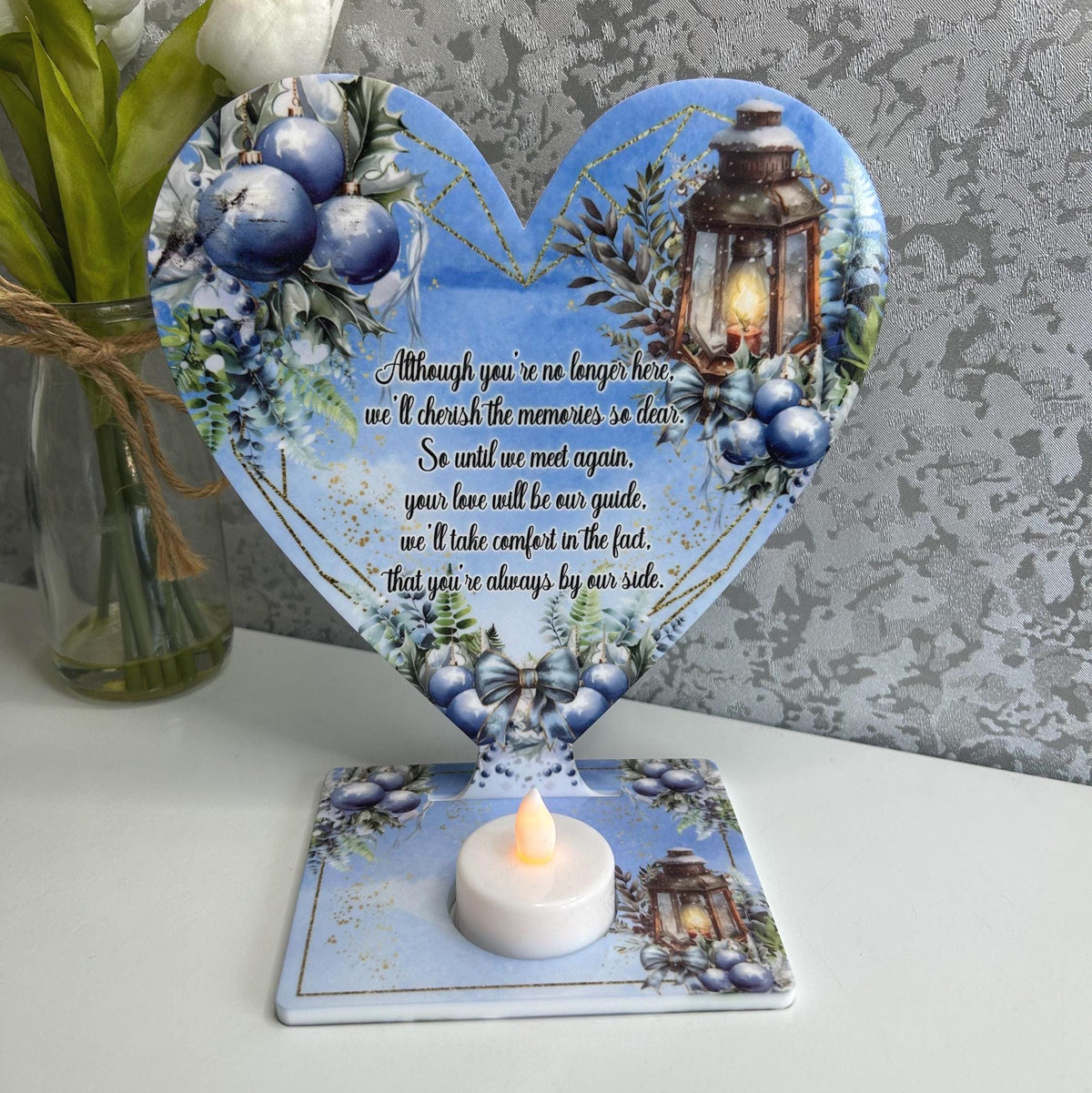 Personalised Christmas lantern memorial heart tealight holder