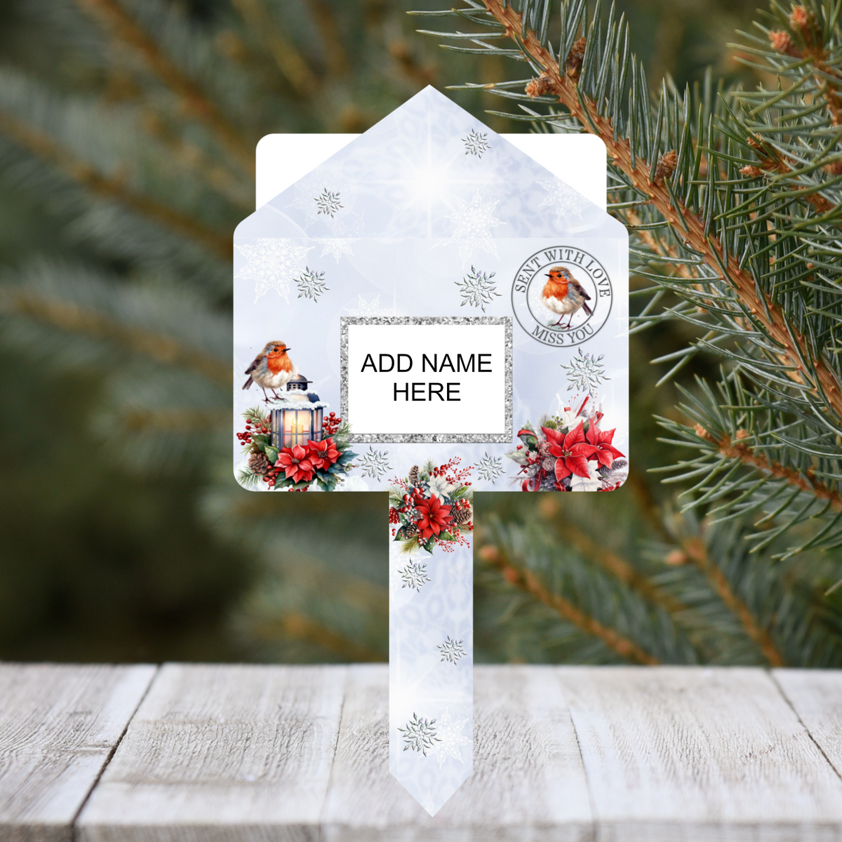 Reverse of Christmas Letter To Heaven marker personalised with name
