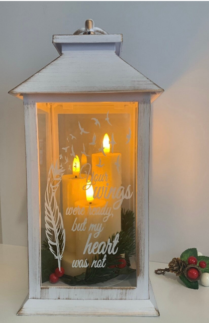 Christmas memorial lantern with wreath and bow, additional product view