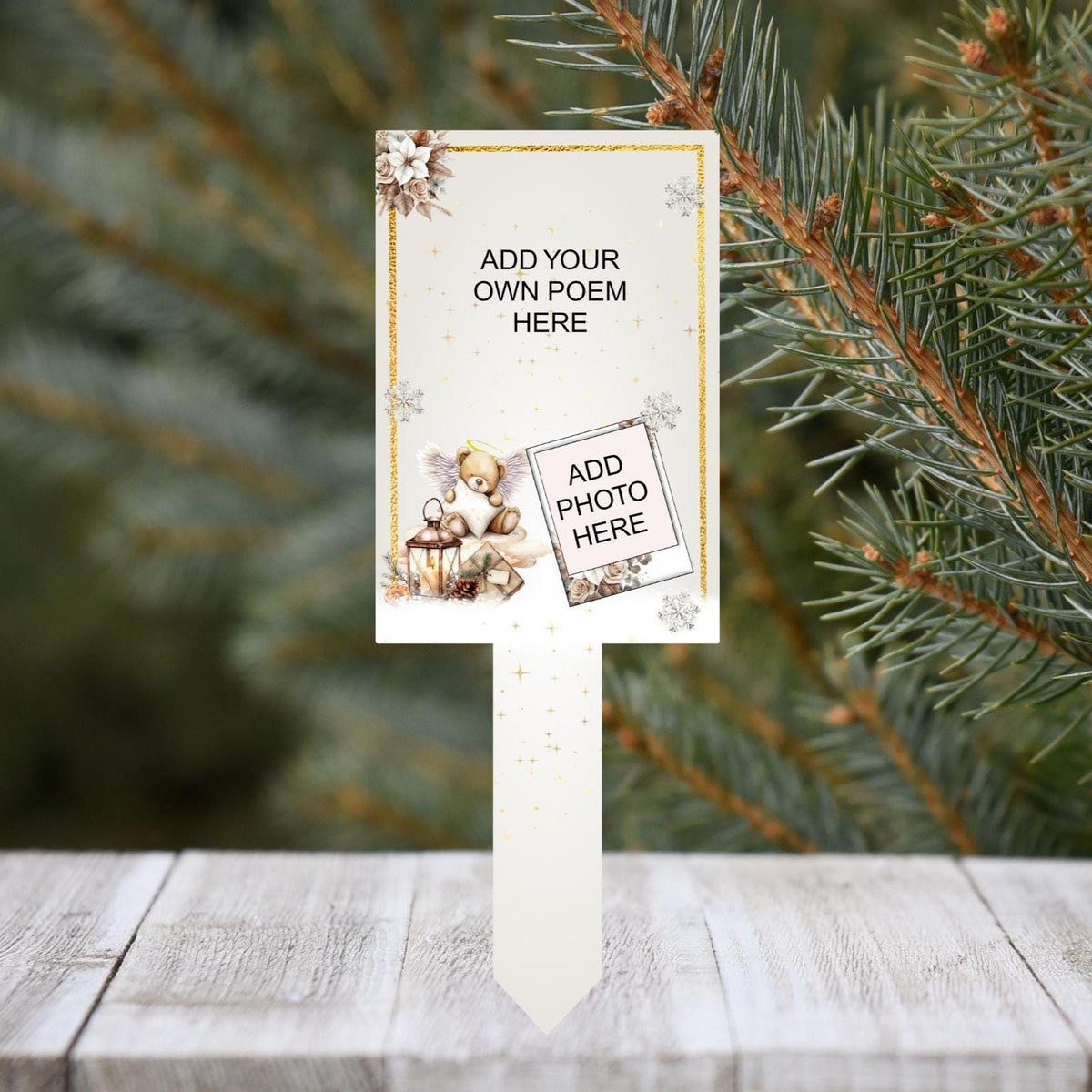 Christmas memorial grave marker with custom wording and photo option