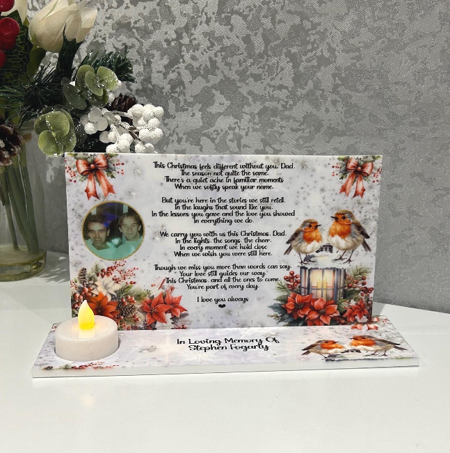 Christmas memorial tealight holder with remembrance poem