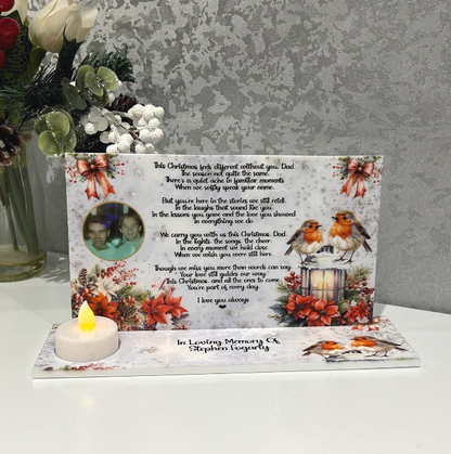Christmas memorial tealight holder with remembrance poem