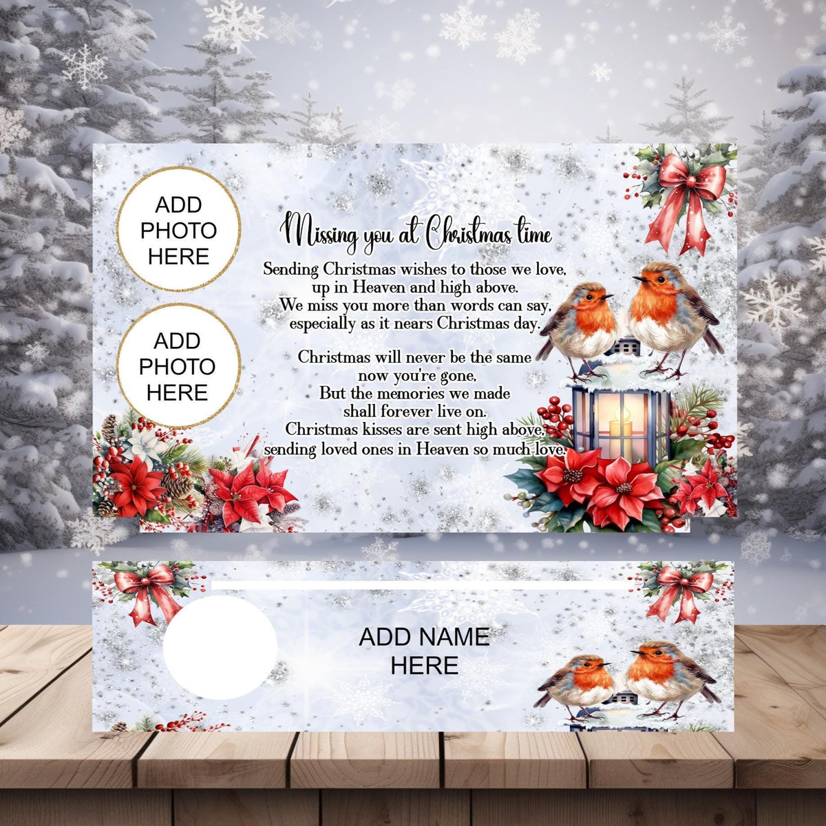 Christmas memorial tealight holder personalised with two photos