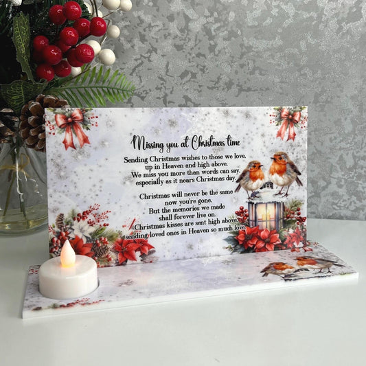 Christmas remembrance tealight holder with robin design