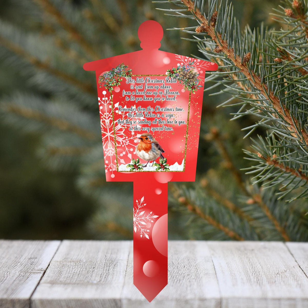 Christmas robin memorial lantern grave marker for a loved one