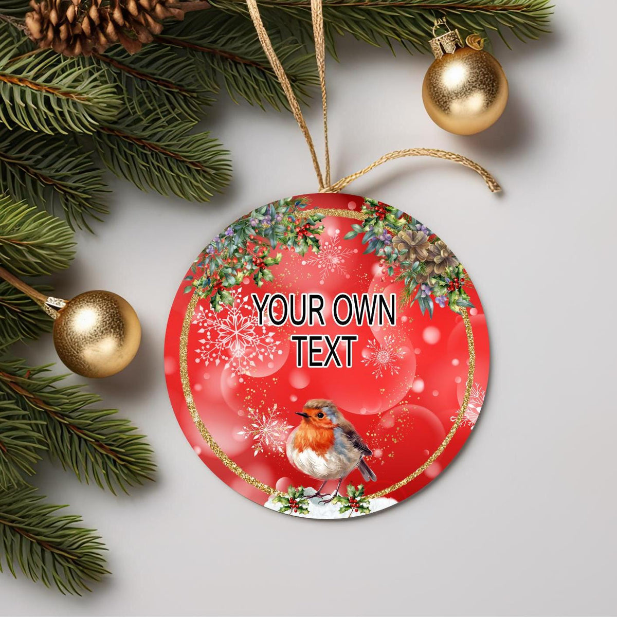 Christmas robin memorial bauble with treasured photograph