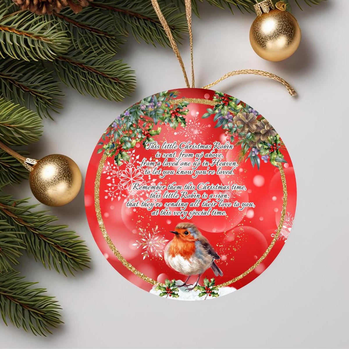 Christmas robin remembrance bauble for someone dearly missed