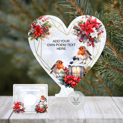 Christmas robin memorial tealight holder with your own wording