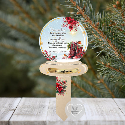 Christmas snow globe grave marker with remembrance poem