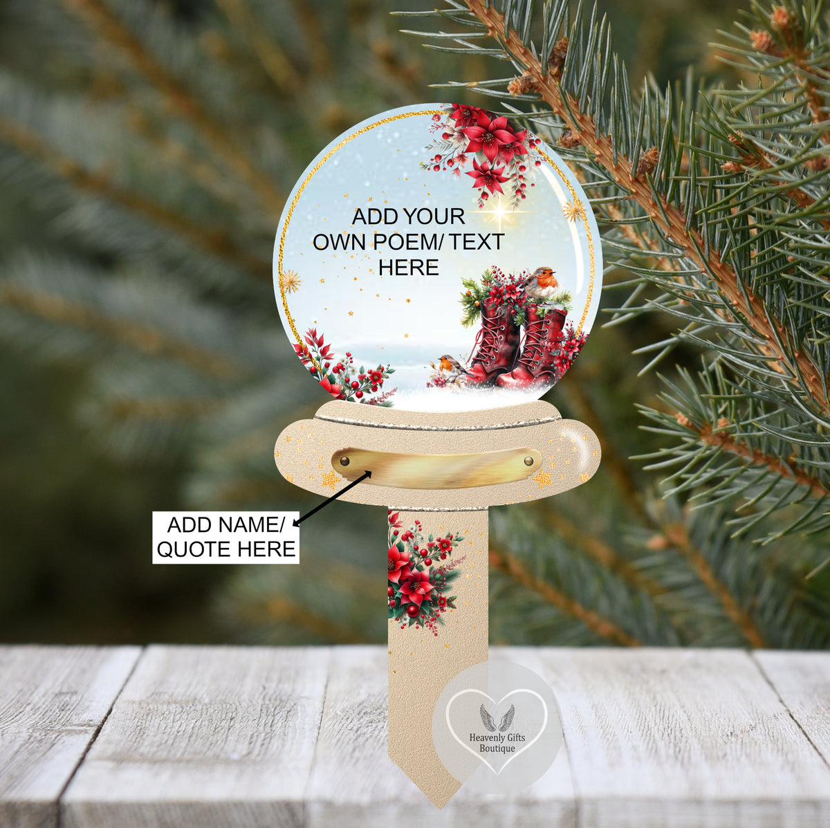Christmas snow globe grave marker with your own wording