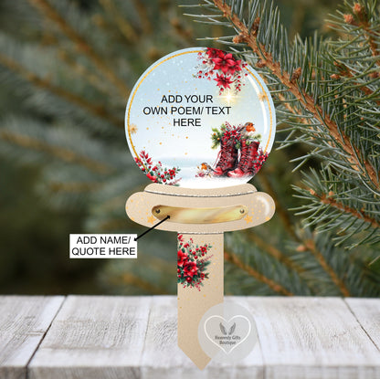 Christmas snow globe grave marker with your own wording