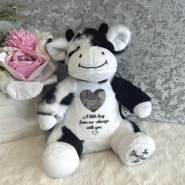 Cow photo memory bear personalised with memorial photograph and wording