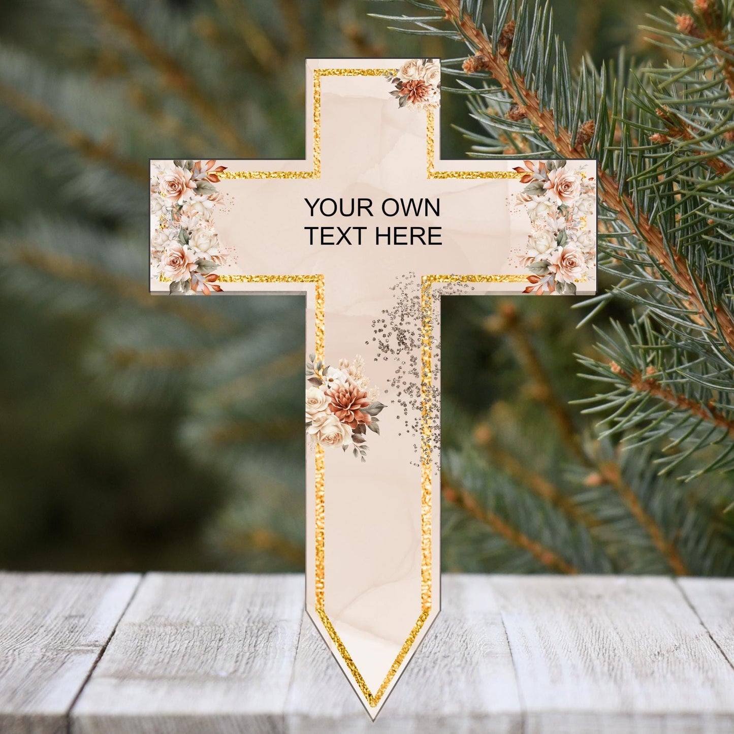 Cream personalised In Memory cross grave marker