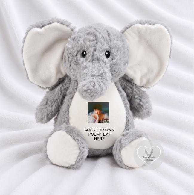 Cuddle From Heaven grey elephant remembrance keepsake personalised for someone special