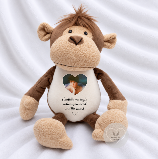 Cuddle From Heaven monkey memory bear personalised with a treasured photograph