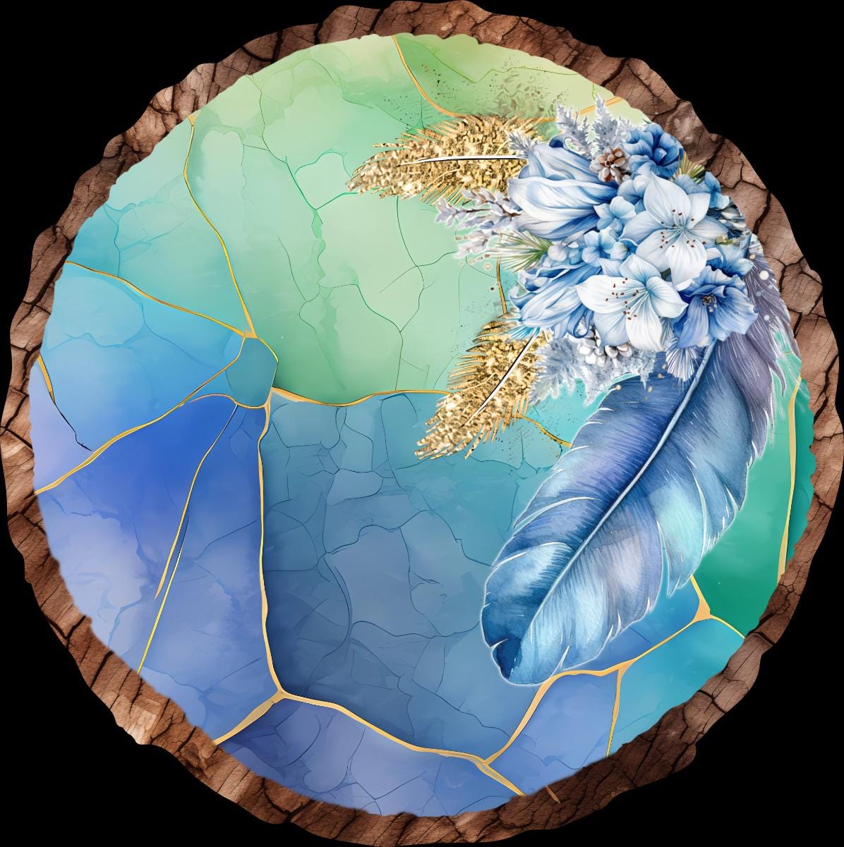 Personalised blue memorial feather wood slice with custom wording
