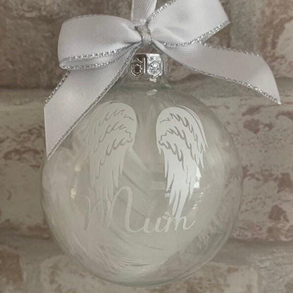 Feathered Angel Wings Memorial Bauble