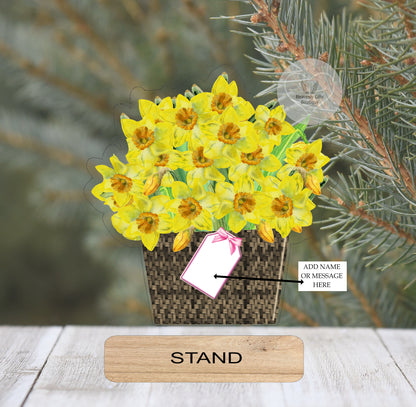 Personalised daffodil flower bouquet plaque with freestanding base