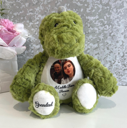 Dinosaur memorial bear personalised with photograph and wording