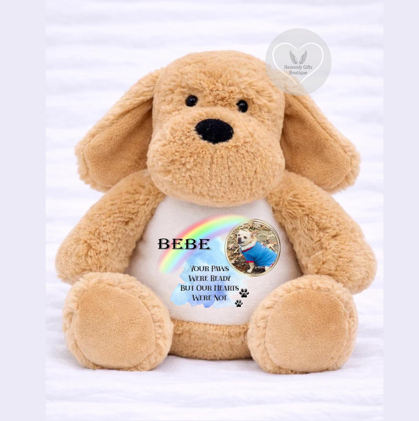 Dog bereavement memorial plush keepsake with personalised tribute