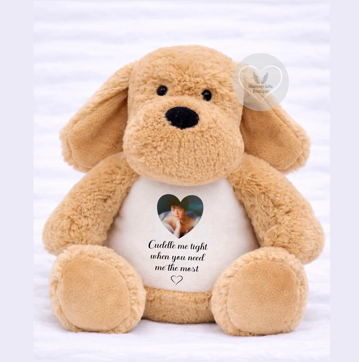Dog memorial teddy bear personalised with photograph