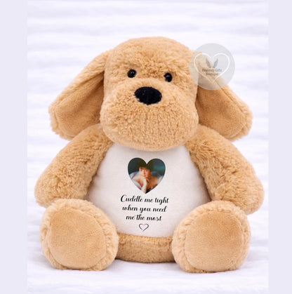 Dog memorial teddy bear personalised with photograph