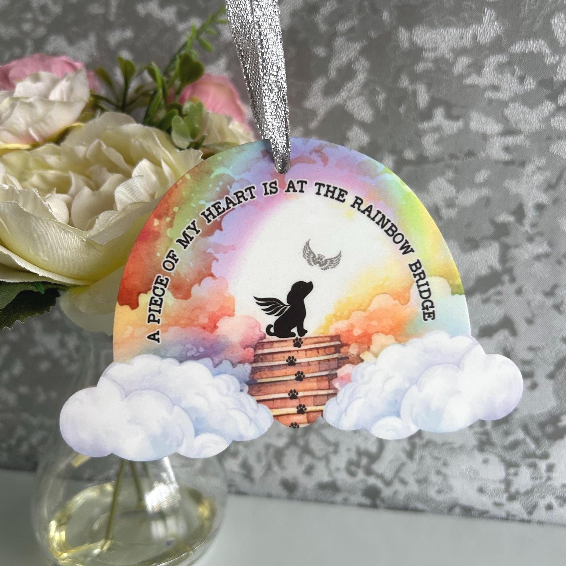 Dog Rainbow Bridge memorial hanging decoration personalised with name
