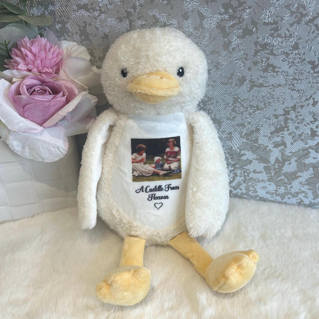 Duck memorial photo teddy personalised with photo and wording