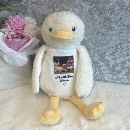 Duck memorial photo teddy personalised with photo and wording