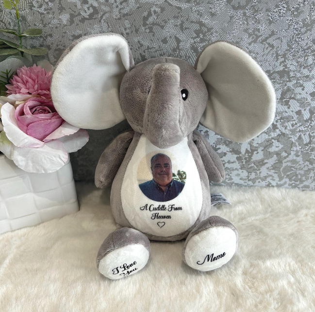 Elephant memorial bear personalised with photograph and wording