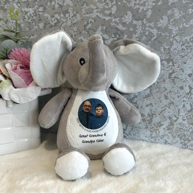 Elephant memorial teddy bereavement keepsake with personalised photo