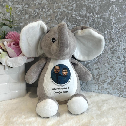 Elephant memorial teddy bereavement keepsake with personalised photo