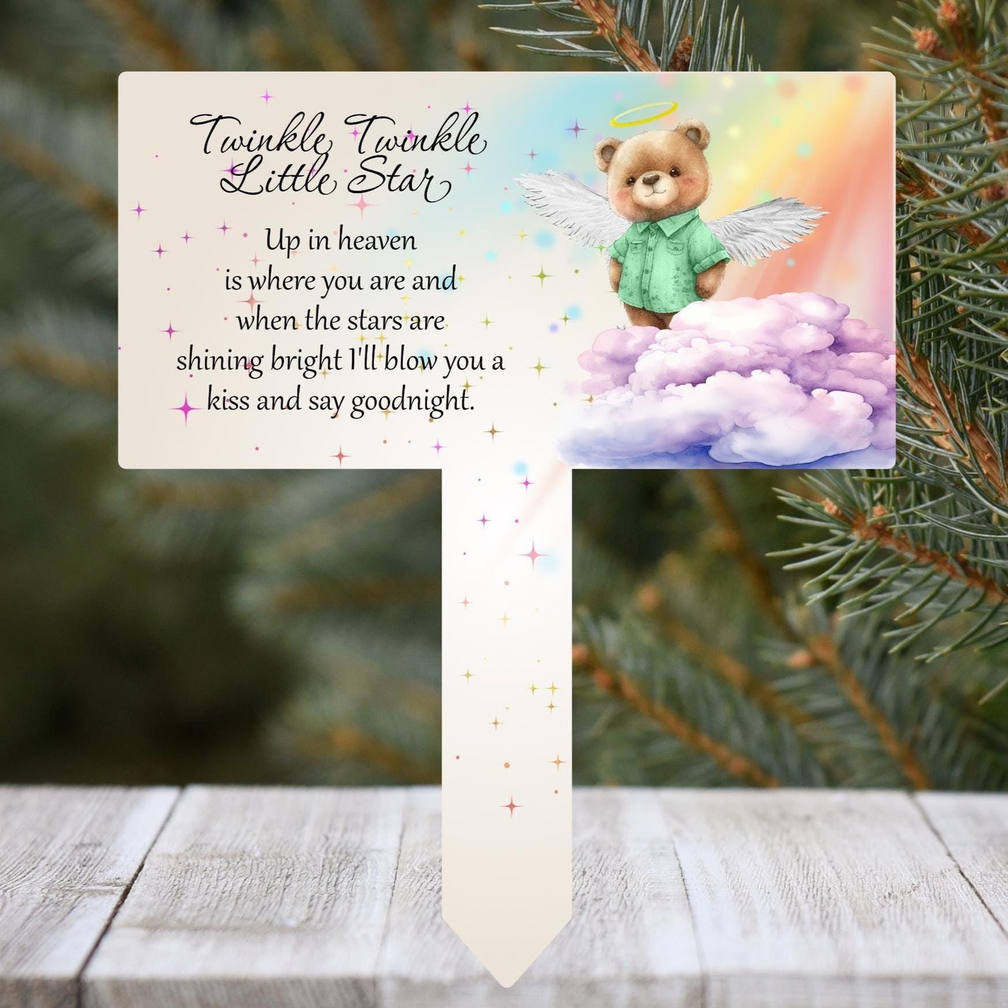 Twinkle Twinkle Little Star Infant-Baby Grave Marker with Teddy Bear Design
