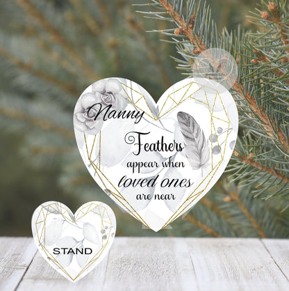 Feathers Appear memorial heart plaque personalised for Nanny
