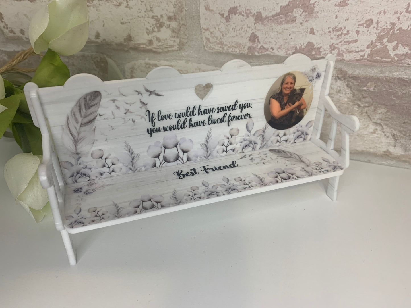 Feathers memorial bench remembrance keepsake for someone deeply missed