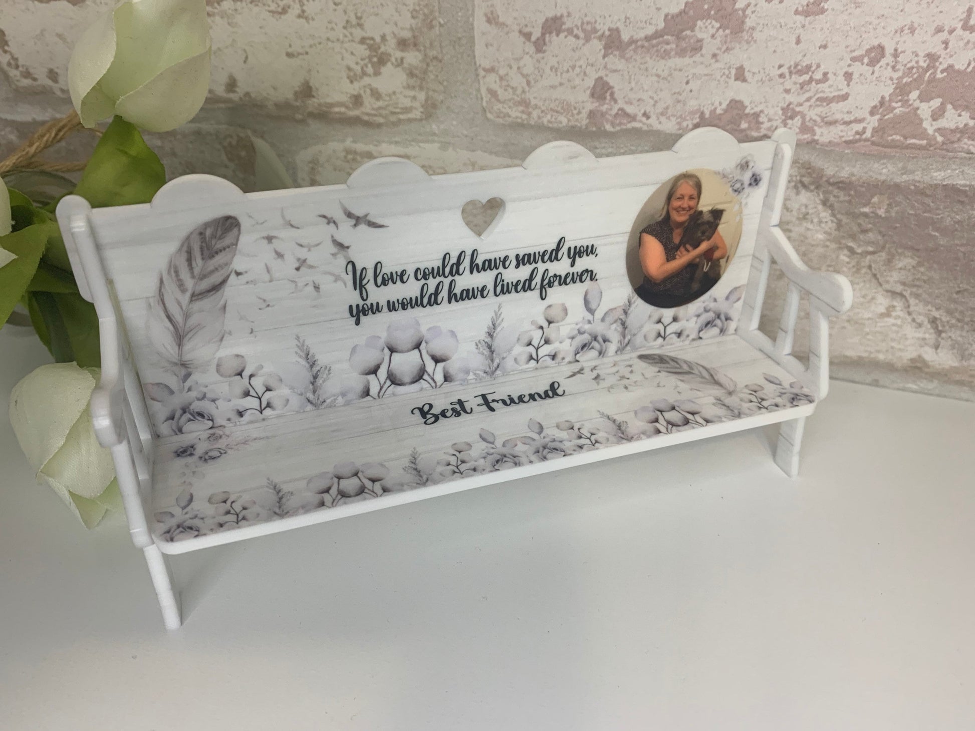 Feathers memorial bench remembrance keepsake for someone deeply missed