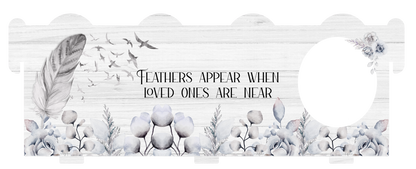 Feathers memorial bench with personalised wording and photograph