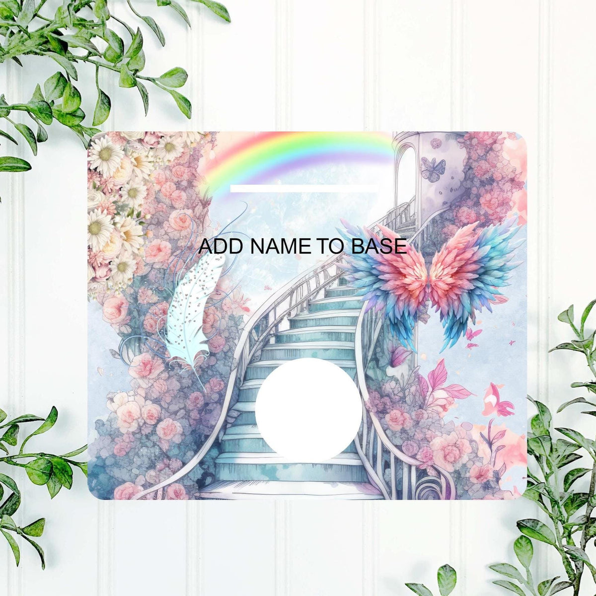 Feathers remembrance heart tealight plaque with personalised message