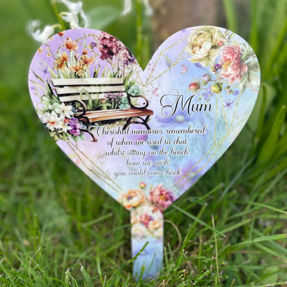 Floral bench memorial heart grave marker personalised remembrance tribute