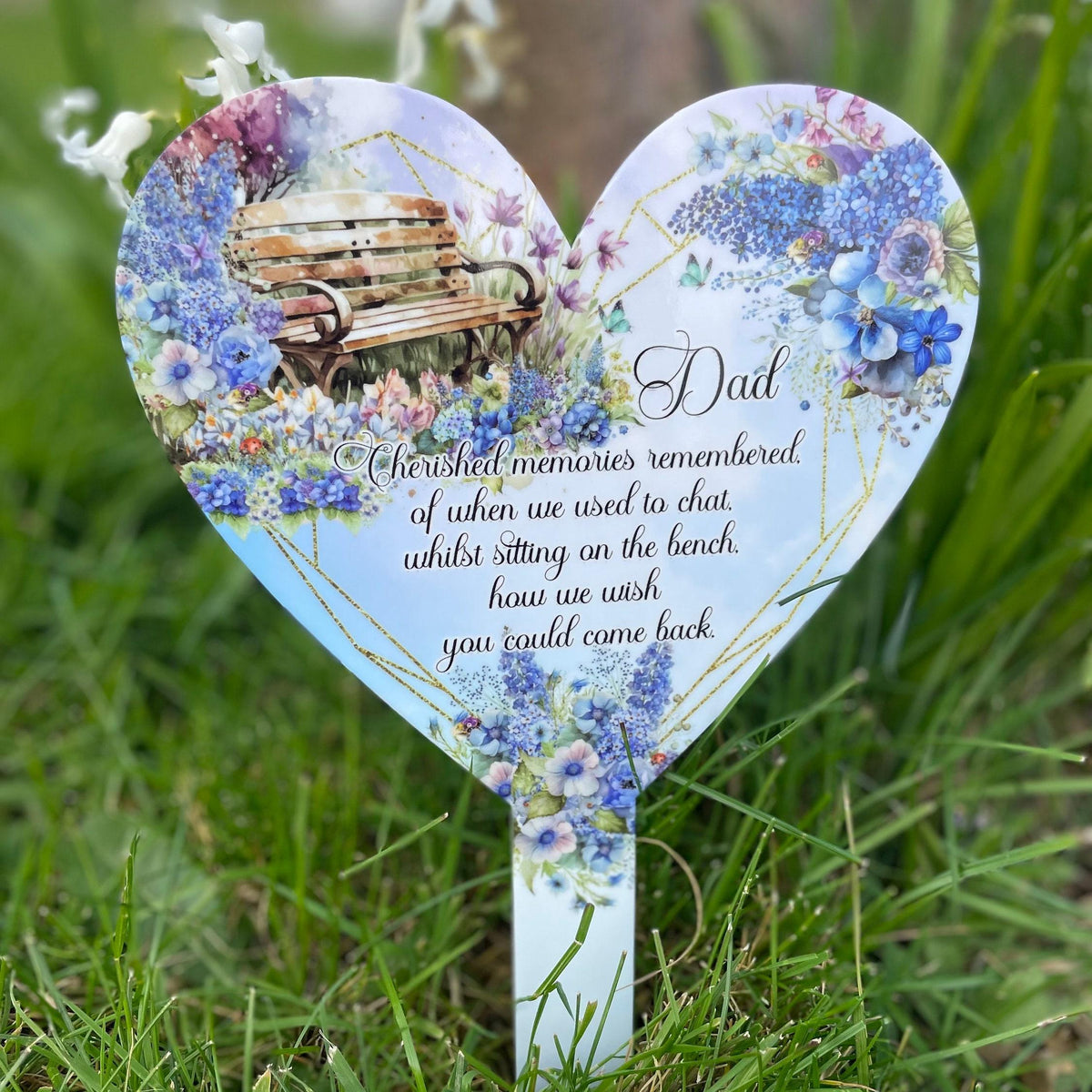 Flower bench heart memorial grave marker personalised for someone deeply missed