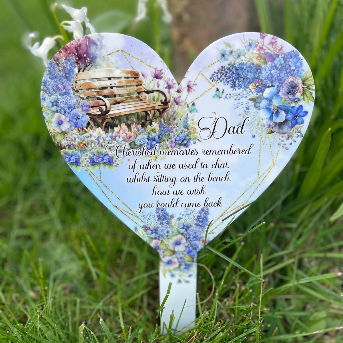 Personalised flower bench memorial marker for a graveside or remembrance garden