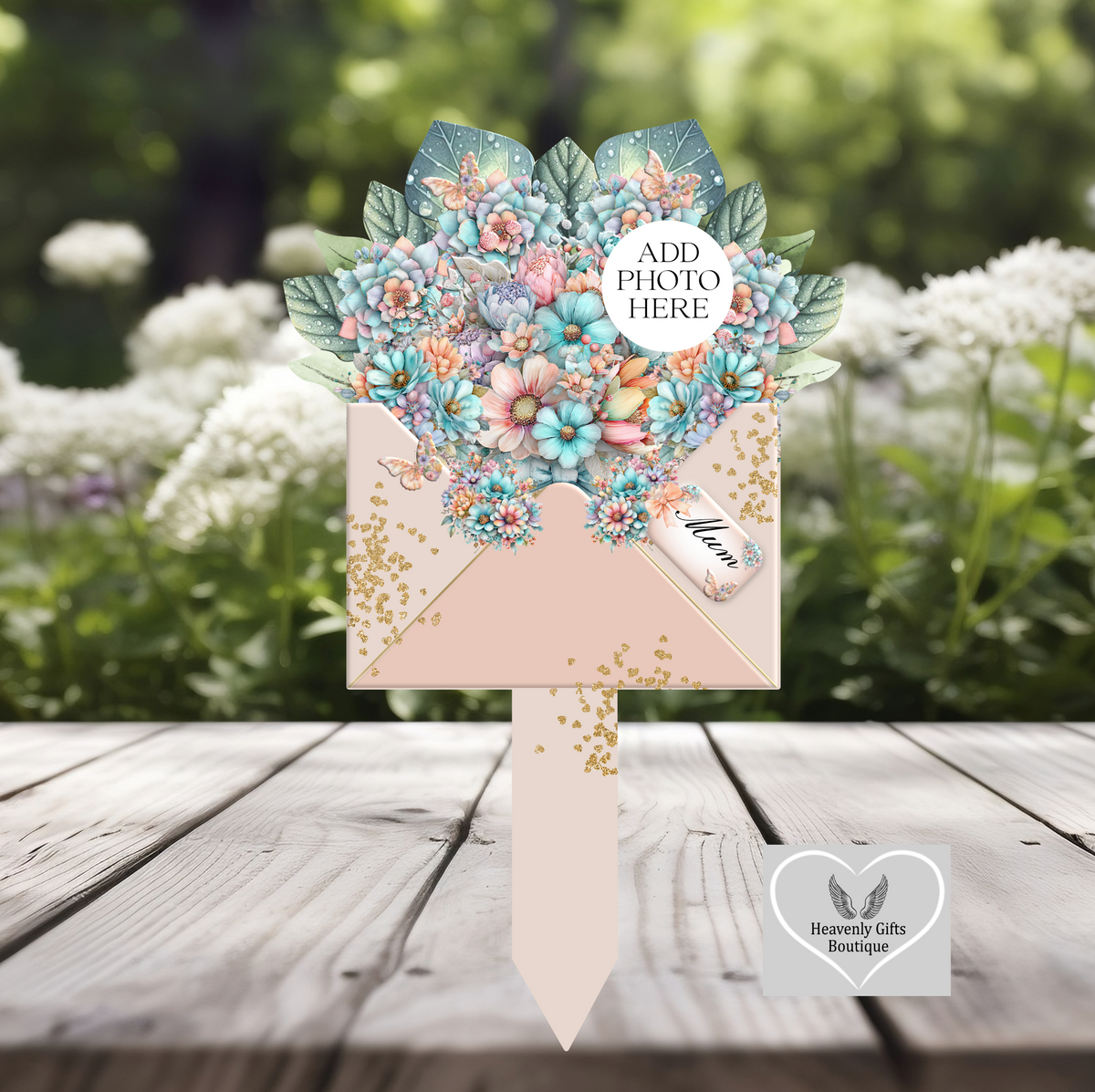 Flower bouquet memorial grave marker personalised with photograph