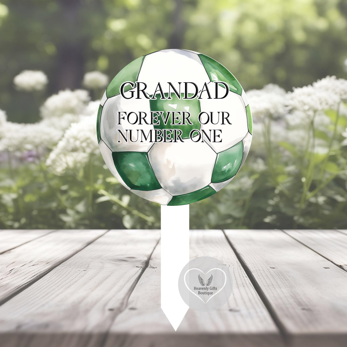 Football memorial grave marker with personalised name and remembrance wording