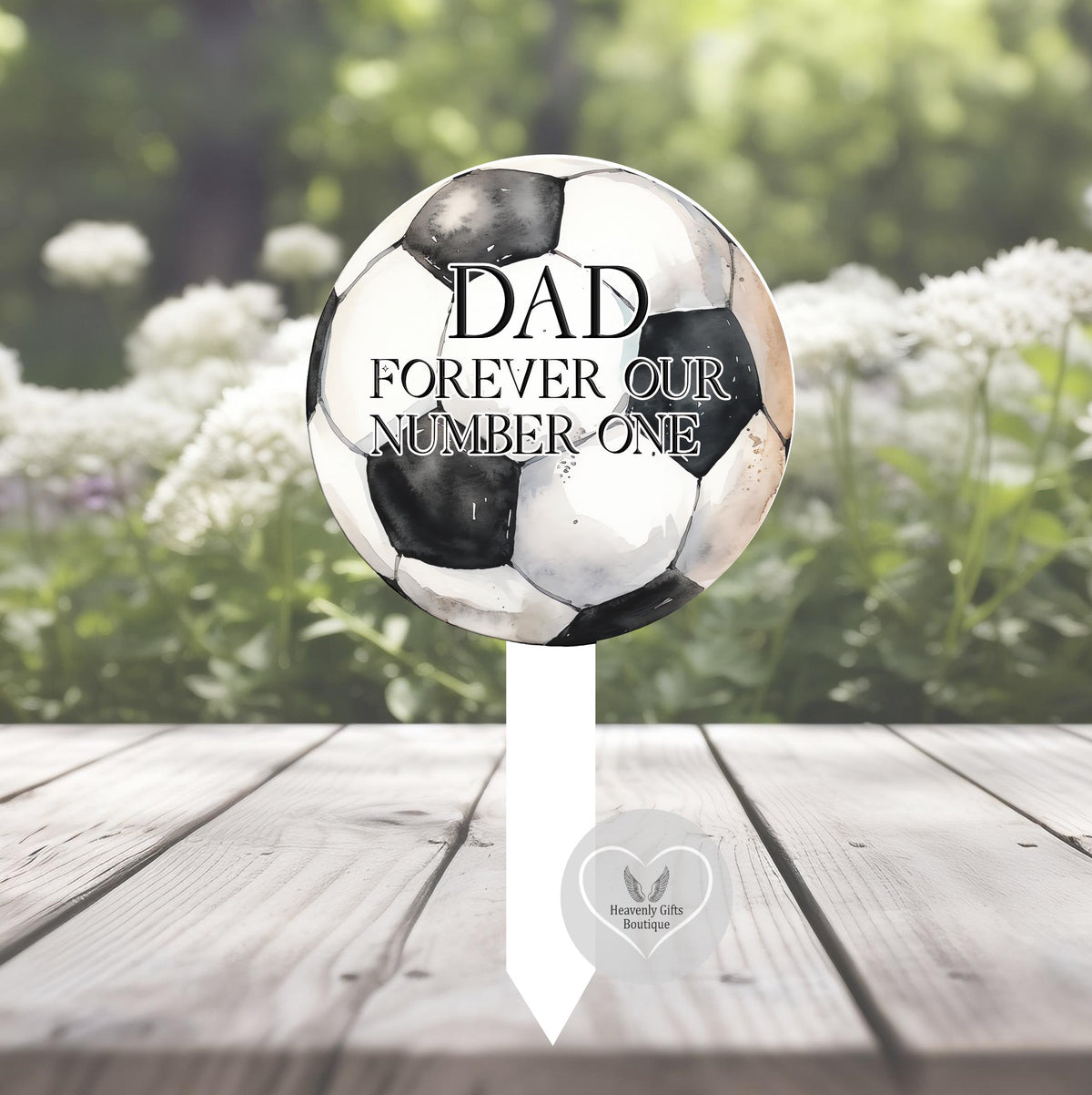 Football memorial grave marker with personalised remembrance message