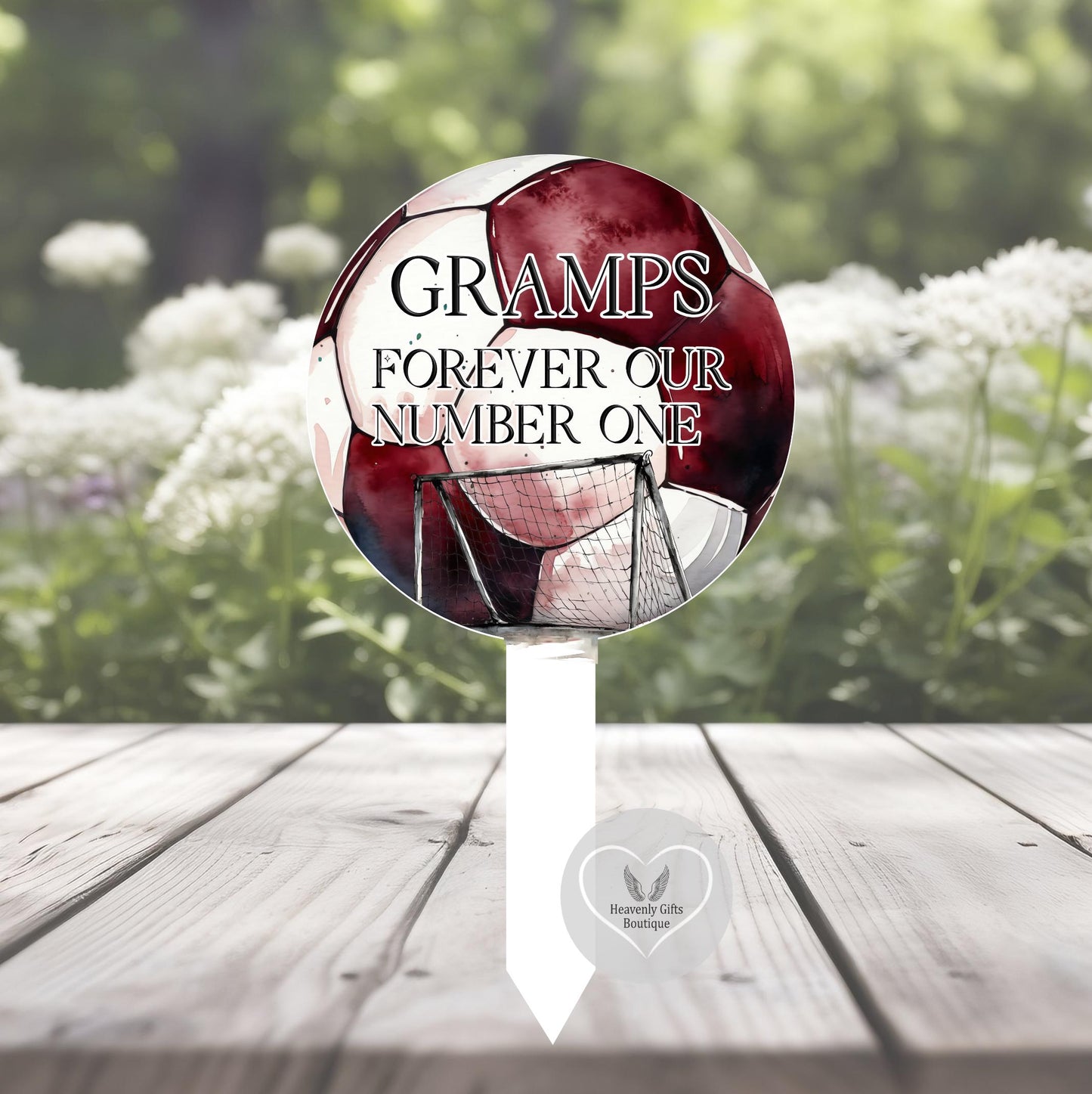Football shaped remembrance marker personalised for someone special