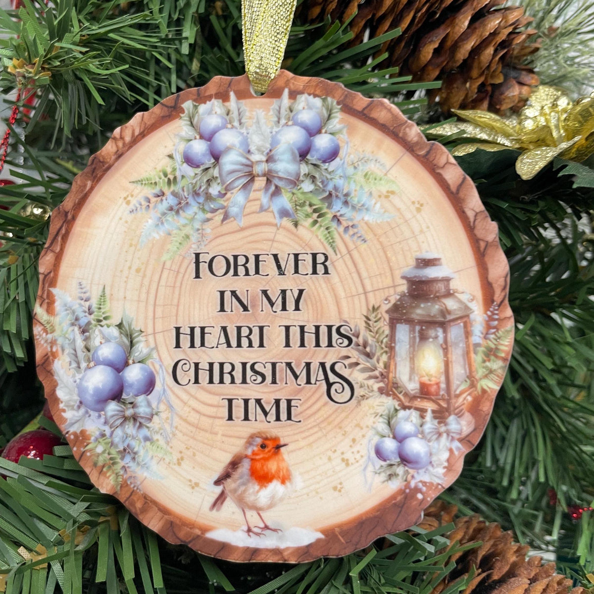 Christmas robin remembrance keepsake with blue lantern