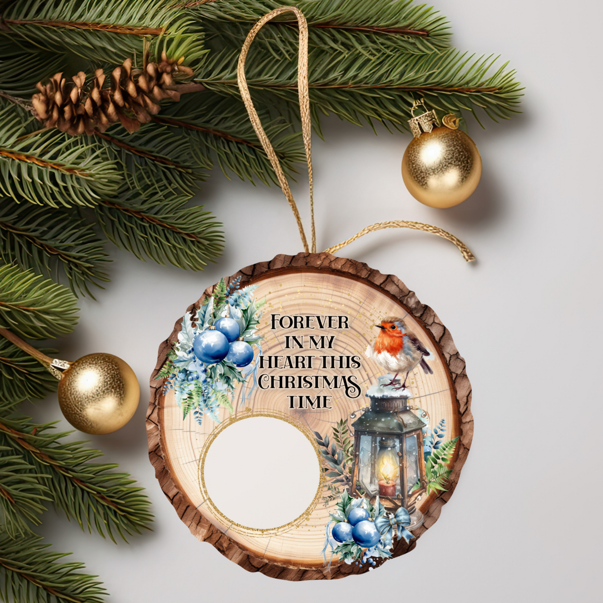 Forever In My Heart robin memorial bauble with photo