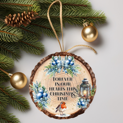 Forever In Our Hearts robin memorial Christmas bauble