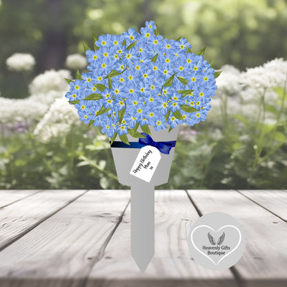 Forget-me-not flower bouquet grave marker for a personalised memorial